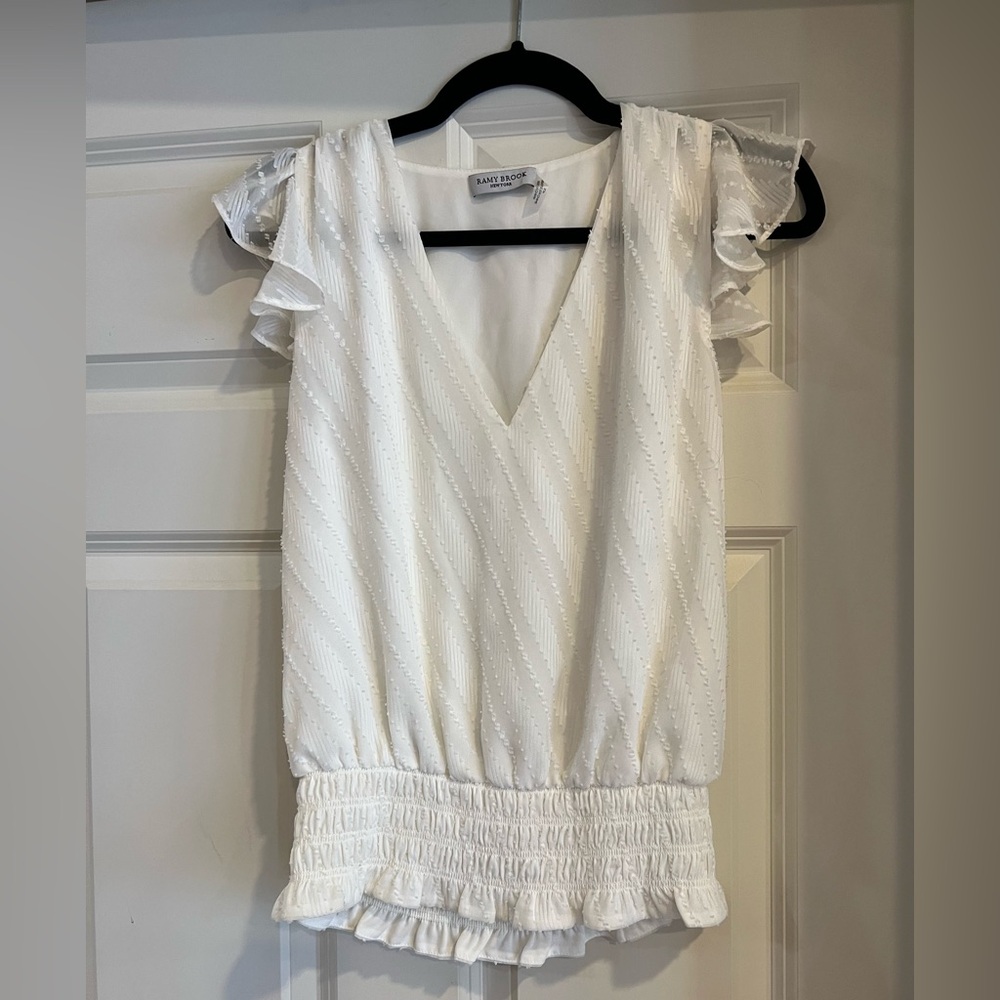 Ramy Brook Ivory Textured Ruffle Blouse